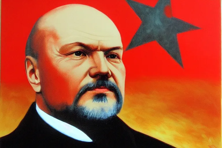 Image similar to lenin, red star, fantasy, painting, ultra realistic!!!, clear weather, golden hour, sharp focus