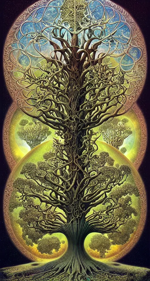 Image similar to tree of life by roger dean and andrew ferez, art forms of nature by ernst haeckel, divine chaos engine, symbolist, visionary, art nouveau, botanical fractal structures, organic, detailed, realistic, surreality