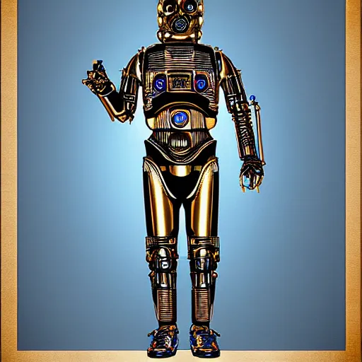 Image similar to technical blueprint of C3PO, Digital art