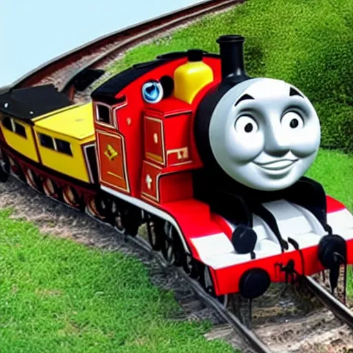 Prompt: thomas the tank engine with many feet