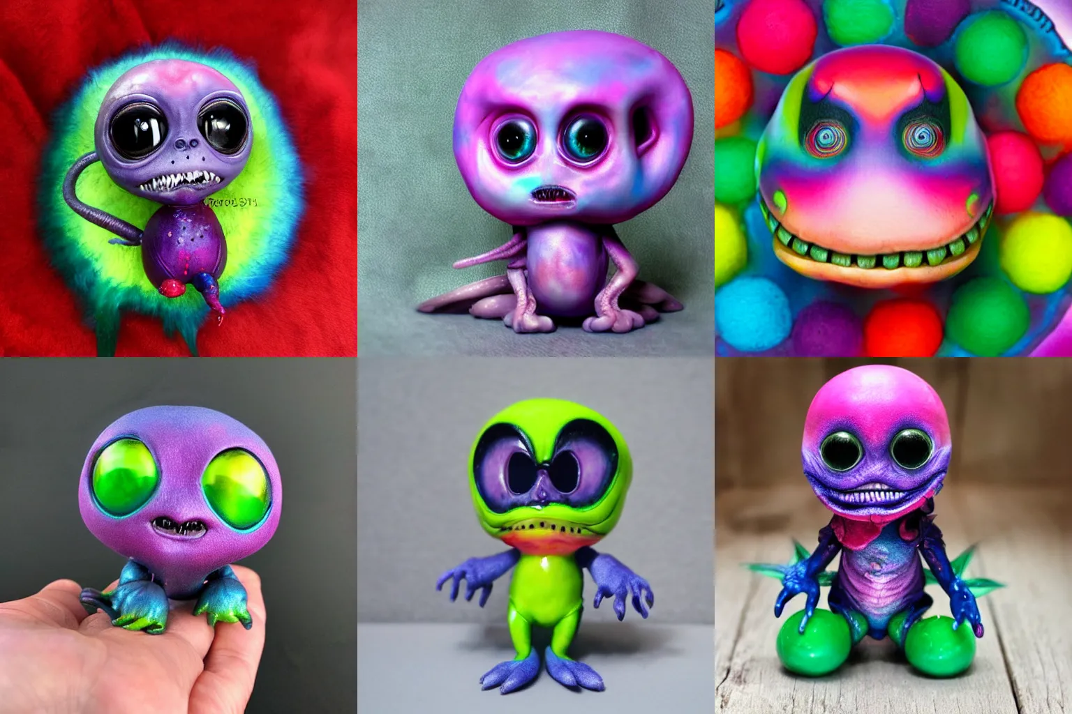 Prompt: Horror movie Alien but cute phlush toy, fantasy art, detailed, medium shot, rainbow colors