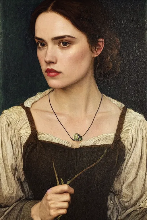 Prompt: a pre raphaelite painting of daisy ridley by dante gabriel rossett