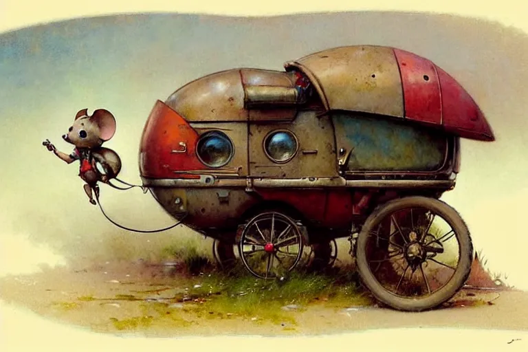 Prompt: adventurer ( ( ( ( ( 1 9 5 0 s retro future robot mouse balloon adventure wagon house. muted colors. ) ) ) ) ) by jean baptiste monge!!!!!!!!!!!!!!!!!!!!!!!!! chrome red