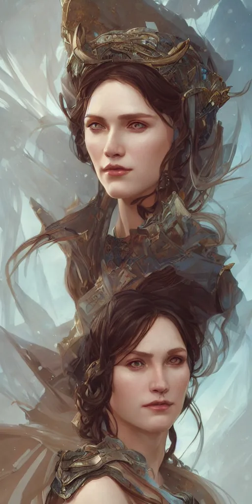 Image similar to a portrait of Norse queen, highly detailed, digital painting, artstation, concept art, sharp focus, illustration, art by artgerm and greg rutkowski and alphonse mucha