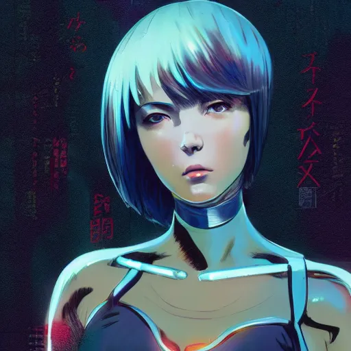 Image similar to A beautiful cyborg woman with glowing eyes || VERY ANIME, fine-face, realistic shaded perfect face, fine details. Anime. realistic shaded lighting poster by Ilya Kuvshinov katsuhiro otomo ghost-in-the-shell, magali villeneuve, artgerm, Jeremy Lipkin and Michael Garmash, Rob Rey and Kentarõ Miura, trending on art station