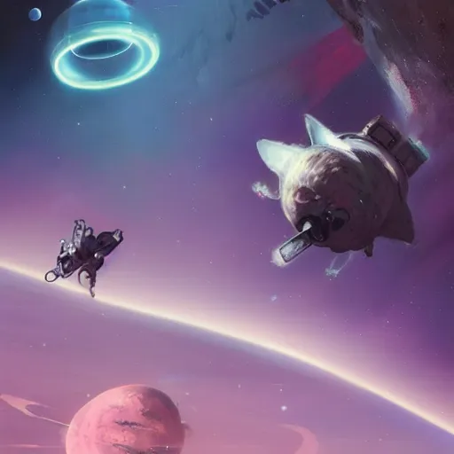 Image similar to Astronauts are riding some mytical animals, they are floating over the rings of a gas planet, the star of the planetary system and nebulas are as background, by Jordan Grimmer digital art, trending on Artstation,