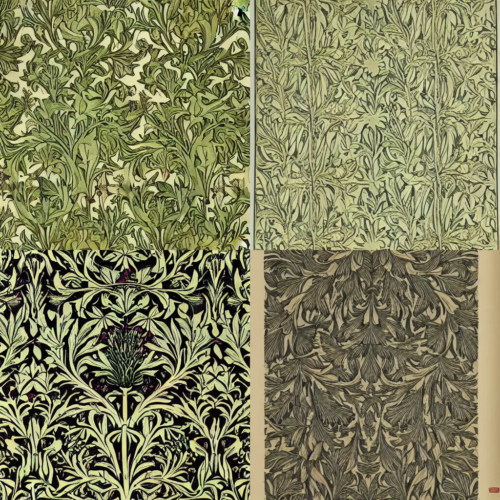 Prompt: ornate botanical pattern, artichoke, henry gille, william morris