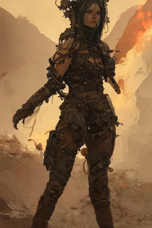 Prompt: a full body portrait of a beautiful post apocalyptic offworld nordic bounty hunter dancing reposed by the magma pits, intricate, elegant, highly detailed, digital painting, artstation, concept art, smooth, sharp focus, illustration, art by krenz cushart and artem demura and alphonse mucha