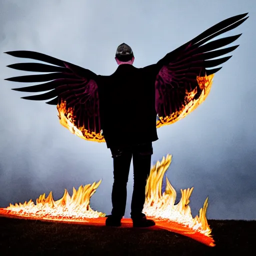 Image similar to photo of a man with flaming black wing