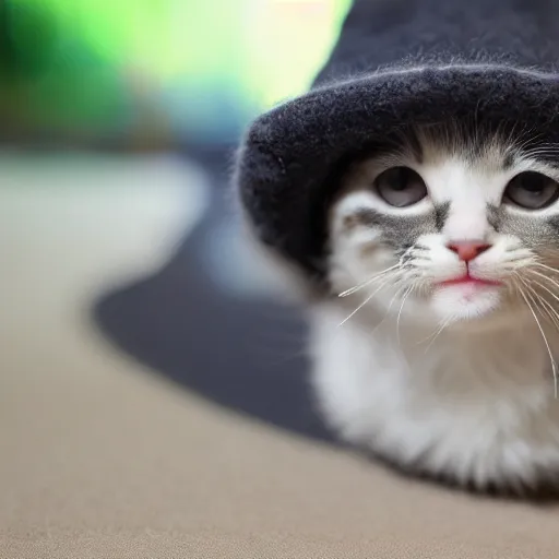 Prompt: kitten photo, wearing wool hat, tongue mlem, cat ears