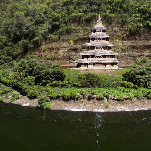 Image similar to large river with a large temple floating in the middle of it