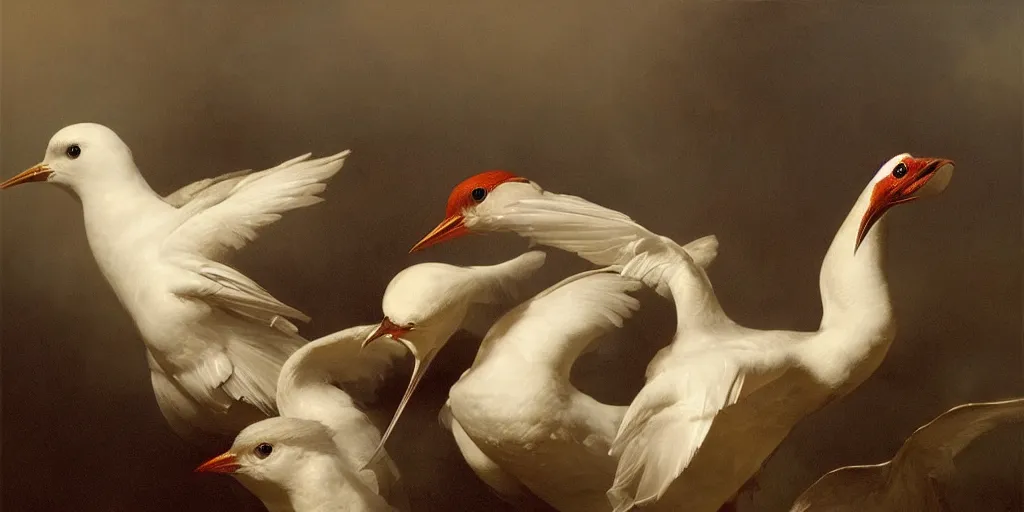 Image similar to highly detailed beautiful photography of birds, splash, sharp focus, dramatic, dynamic, lighting, elegant, harmony, beauty, masterpiece, by roberto ferri