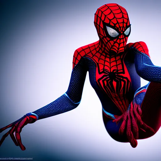 Image similar to photo of a beautiful amazing Spiderwoman, highly detailed, 4k, HDR, smooth, sharp focus, hyper realistic, high resolution, photo-realistic