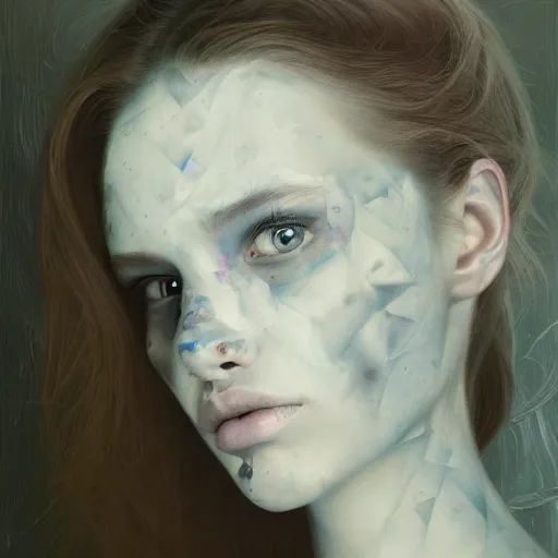 Image similar to ghostly beautiful female portrait in detail in oil paint in white by james jean,