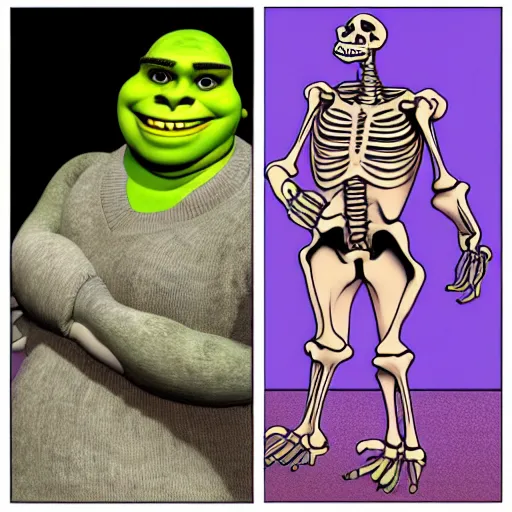 Prompt: skeleton as shrek, ultrarealistic