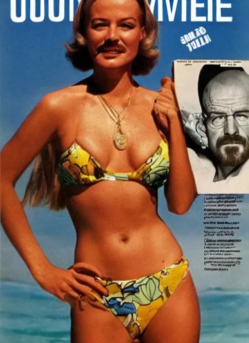 Prompt: walter white on the cover of swimsuit illustrated 1 9 6 0