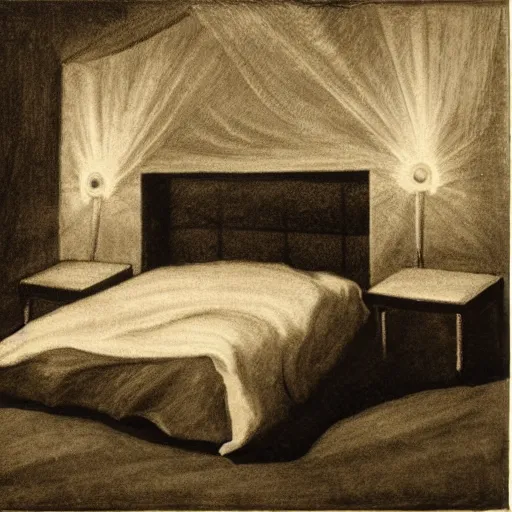 Image similar to a king-sized bed, on the dancefloor at a nightclub, studio lighting, chiaroscuro