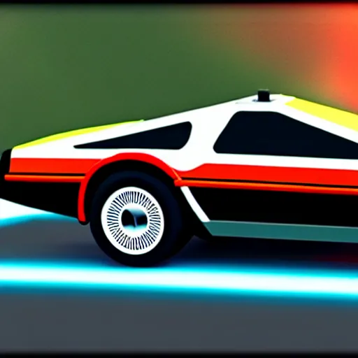 Image similar to back to the future delorean, mario kart 6 4 screenshot, low poly, aliased