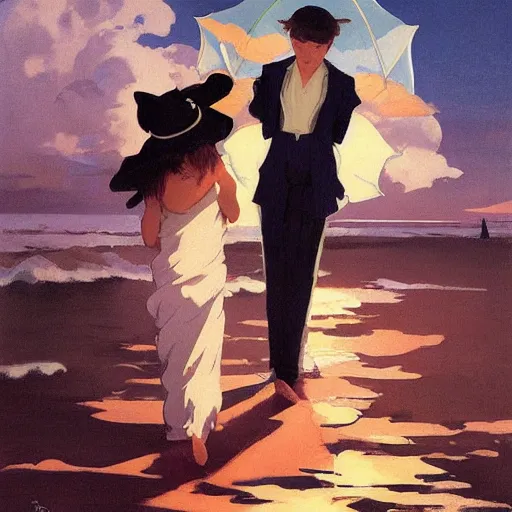 Image similar to NIGHT SEA, moon, DARK SCHEME, by studio ghibli painting,by Joaquin Sorolla rhads Leyendecker, by Ohara Koson and Thomas, cloud.