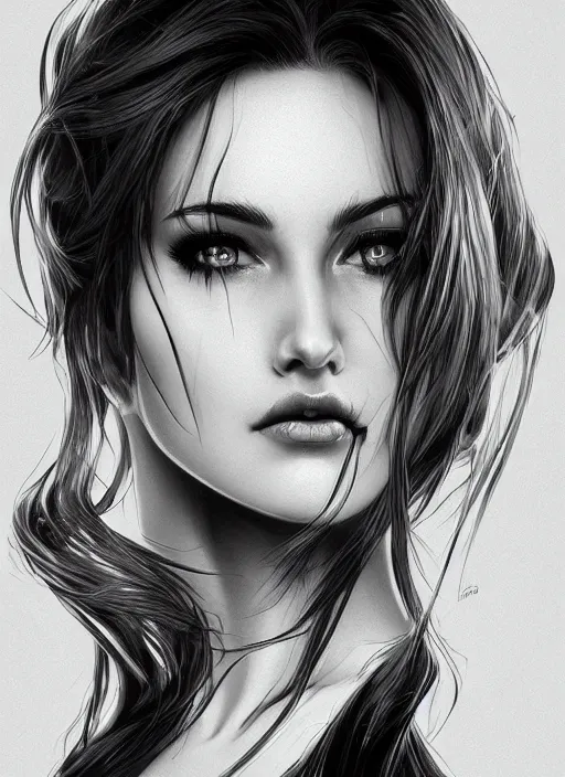 Image similar to headshot of a beautiful woman in black and white, art by diego fazio and diegoKoi, concept art, sharp focus, artgerm, 8k highly detailed