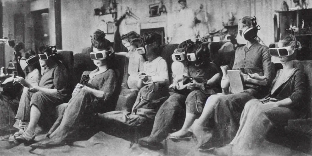 Image similar to 1 9 0 0 s photo of people using iphones ipods virtual reality headsets vr watching hd tv