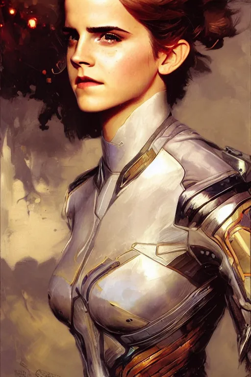 Image similar to emma watson futuristic fractal fightsuit gaston bussiere craig mullins j. c. leyendecker short wet hair