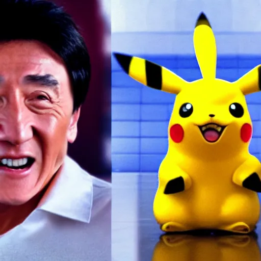 Prompt: jackie chan as a pikachu, the pikachu has the face of jackie chan