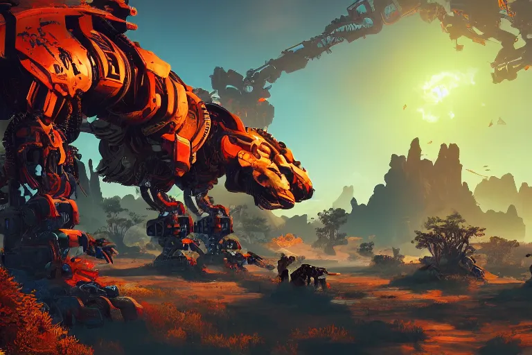 Image similar to scorcher machine mecanical creature robot of horizon forbidden west horizon zero dawn bioluminiscence global illumination ray tracing hdr fanart arstation by ian pesty and alena aenami artworks in 4 k