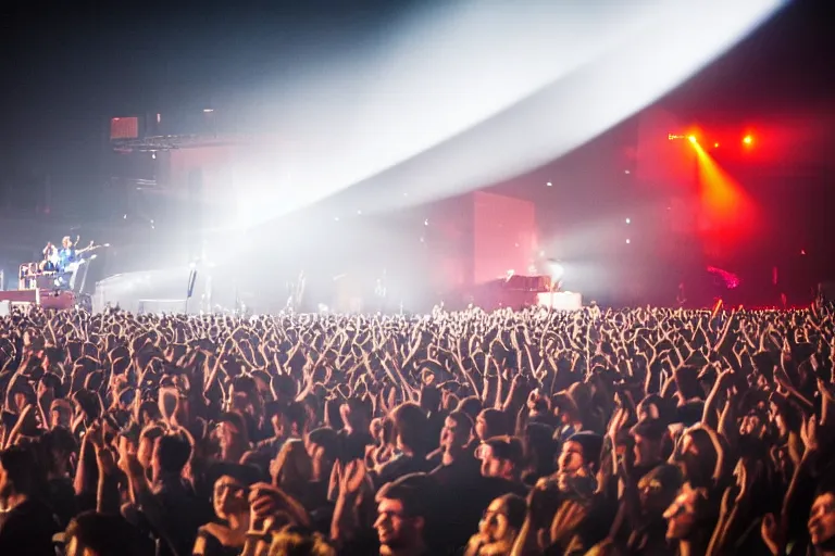 Image similar to arctic monkeys concert at the docks in burgas, photograph, dslr, lightshow, epic