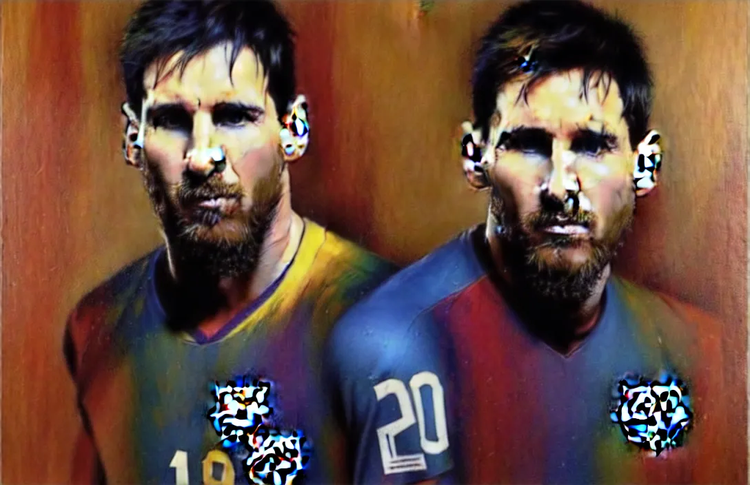 Image similar to portrait of lionel messi!!!!!!!!!!!!!!!!!!!!!!!!!!!, detailed face, detailed painting, epic lighting, by ilya repin, phil hale and kent williams