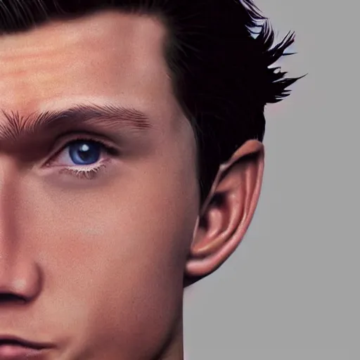 Image similar to tom holland close up face, photorealistic