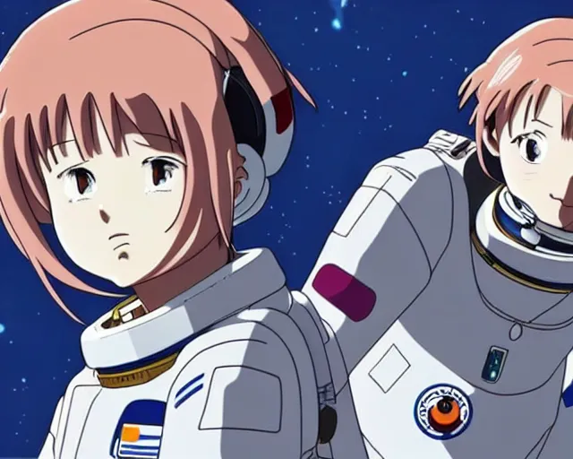 Image similar to anime visual of a female astronaut ; official media ; animated by hajime yatate ; by shinichiro watanabe