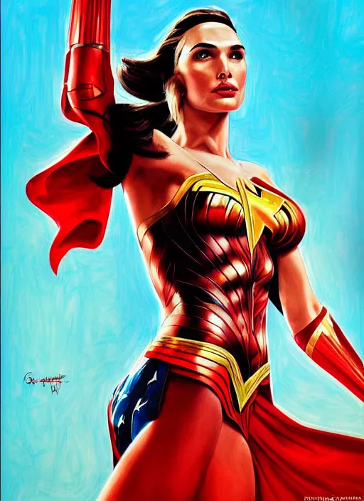 Image similar to portrait of gal gadot, usa president election, soviet propaganda poster, colored, artgerm, highly detailed