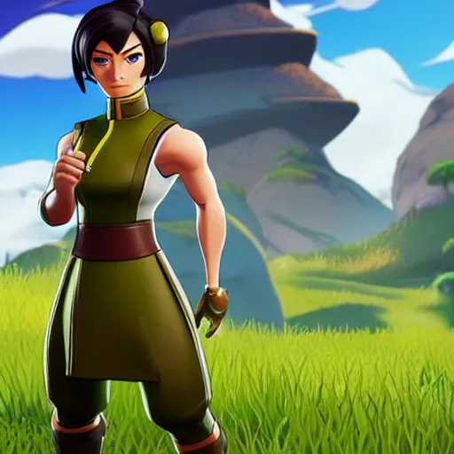 Image similar to toph beifong in fortnite, character render, full body shot, highly detailed, in game render