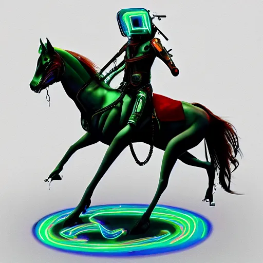 Prompt: space cowboy riding neon cyborg horse, realistic, fantastical