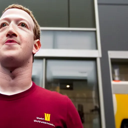 Prompt: mark Zuckerberg wearing a McDonald’s employee outfit