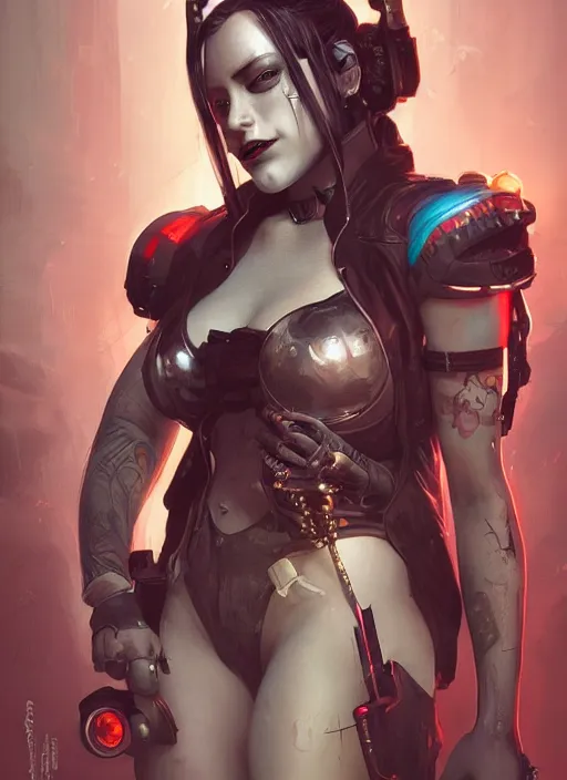 Image similar to a beautiful illustration of cyberpunk harley quinn with pointy ears, intricate, sharp focus, illustration, highly detailed, digital painting, concept art, matte, art by wlop and artgerm and greg rutkowski and alphonse mucha, masterpiece