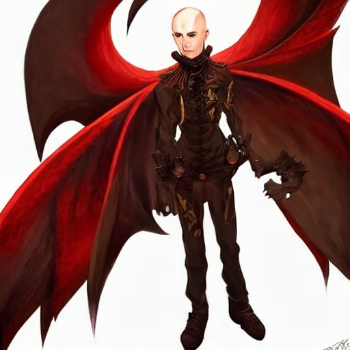 Image similar to full body anime style human in dragon form, bald, fire beard. fantasy style. very punk / alt aesthetic. wings and tail, a highly detailed, digital painting, artstation, concept art, matte, sharp focus, illustration, art by artgerm and greg rutkowski