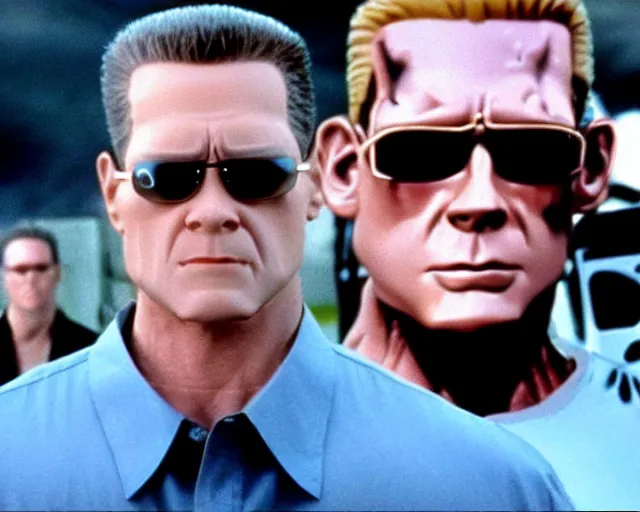 Image similar to a still of hank hill in terminator 2 judgement day