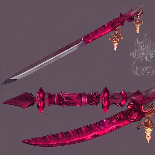 Prompt: a magical sword made of ruby, artstation