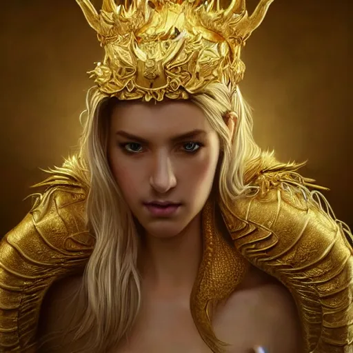 Prompt: Perfectly-centered portrait-photograph of a real life golden white king dragon from heaven, lifelike, super highly detailed, professional digital painting, artstation, concept art, Unreal Engine 5, Photorealism, HD quality, 8k resolution, cinema 4d, 3D, beautiful, cinematic, art by artgerm and greg rutkowski and alphonse mucha and loish and WLOP