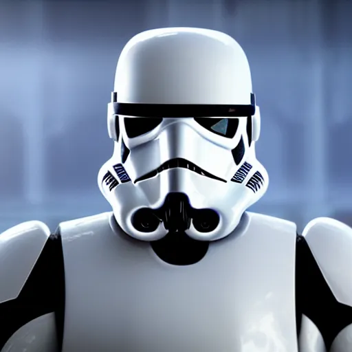 Image similar to stormtrooper in starcraft, splash art, movie still, detailed face, photorealistic facial features, cinematic lighting, dramatic, octane render, long lens, shallow depth of field, bokeh, anamorphic lens flare, 8 k, hyper detailed, 3 5 mm film grain