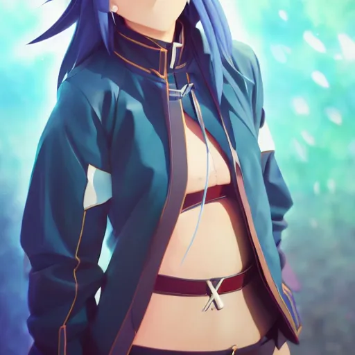 Image similar to aqua from konosuba wearing a jacket, trending on artstation, light and shadow effects, intricate, highly detailed, digital painting, art station, concept art, smooth, sharp focus, illustration, advanced digital anime art, atmospheric lighting, detailed face, by wlop ilya kuvshinov krenz cushart