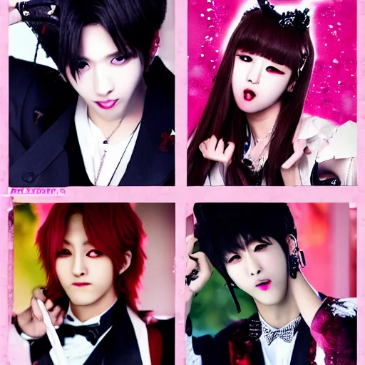 Prompt: Vampire k-pop idols, high quality photograph, 60mm,