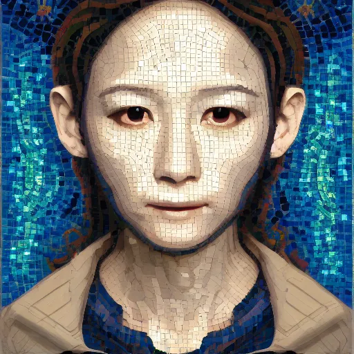 Image similar to mosaic portrait of Lain Iwakura with robot ears by Saimir Strati, 4k, intricate details, digital, water