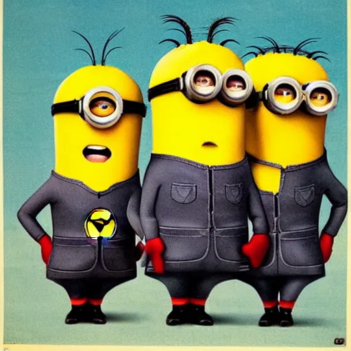 Prompt: Soviet propaganda poster of Minions from Dispicable Me