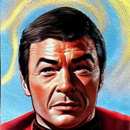 Prompt: dr mccoy from star trek the original series. realistic concept art painting,