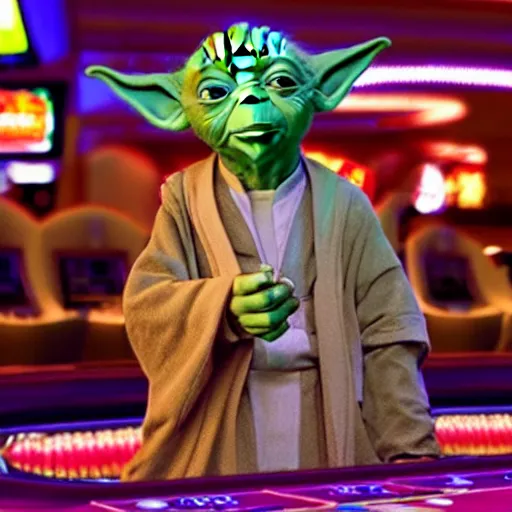 Image similar to film still of yoda in las vegas casino movie 4 k 8 k