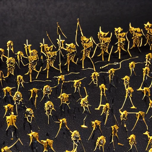 Prompt: darkness army of skeletons in golden armor