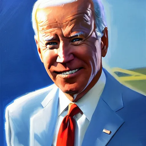 Prompt: greg manchess portrait painting of joe biden, medium shot, asymmetrical, profile picture, organic painting, sunny day, matte painting, bold shapes, hard edges, street art, trending on artstation, by huang guangjian, gil elvgren, ruan jia, randy vargas, greg rutkowski